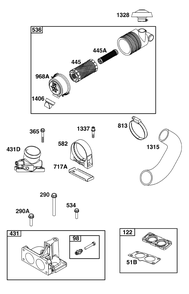 Air Cleaner Group Diagram and Parts List for 613477-4237-J1 400000 - 699999 Briggs and Stratton Engine